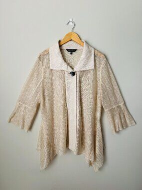 Ming Wang Handkerchief Hem Jacket Womens XL Ribbed Sheer One Button 3/4 Sleeve C